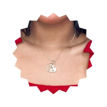 Imagem de ROHNES Colar Feminino Folheado a Ouro 18k com Medalha de Coração Mãe e Filho, Dourado, Metal, Corrente Veneziana