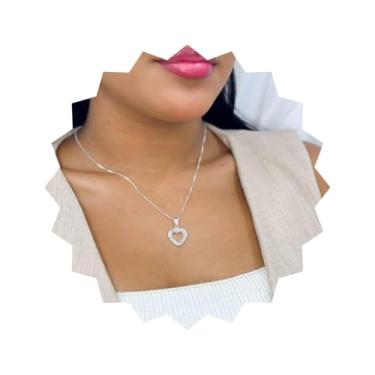 Imagem de ROHNES Colar Feminino com Pingente de Coração Vazado Folheado a Prata 925, Prata, Metal