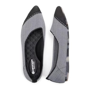 Imagem de BEJINASH Sapatilhas femininas pretas de bico fino de malha confortável sem salto para mulheres, leves, Cinza e preto, 36