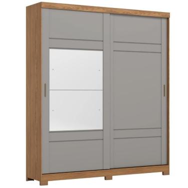 Imagem de Guarda Roupa Solteiro 2 Portas Com Espelho 200 Cm Verg Nature Cinza Henn