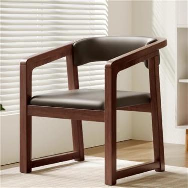 Imagem de Cadeiras de jantar de madeira - Cadeira ergonômica de couro para leitura de escritório com almofada macia, apoios de braço, encosto - Cadeira de mesa versátil para cozinha e uso doméstico