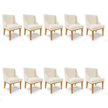 Imagem de Kit 10 Cadeiras de Jantar Liz Linho Base Fixa Madeira Castanho - D'Ros