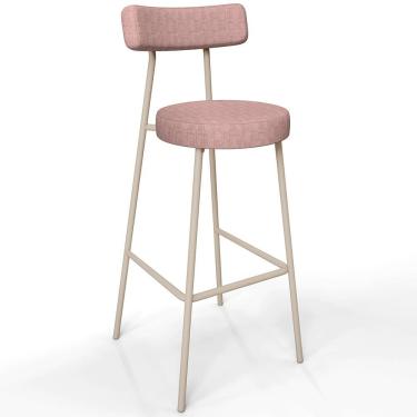 Imagem de Banqueta Alta Bar Cozinha Sala De Jantar Aço Milão Arena L02 Linho Rosa - Lyam Decor