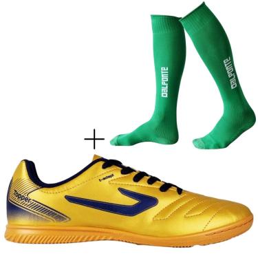 Imagem de Kit Chuteira Futsal Topper Cup VII + Meião De Futebol Dalponte Profissional