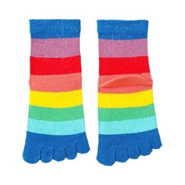 Imagem de Meias Coloridas Listradas Para Crianças, Meias De Cinco Dedos, 3 Pares