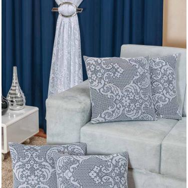 Imagem de Cortina Capri para Sala Marinho com Renda Varão Simples 3 Metros - Bordados Ricardo