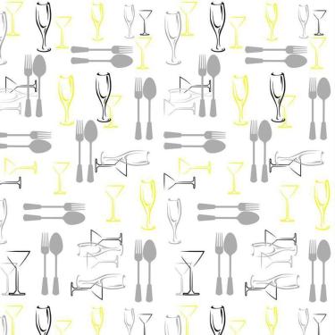 Imagem de Papel De Parede Taças E Talheres Cinza Autoadesivo Cozinha