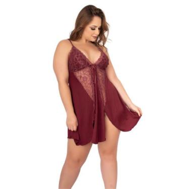 Imagem de Camisola Plus Size Curta Romantic Renda Sem Bojo - Vekyo, Vinho, GG