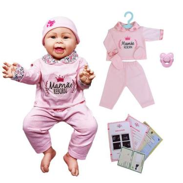 Imagem de Boneca Mamãe Reborn Menina Bebê Pijama 55cm