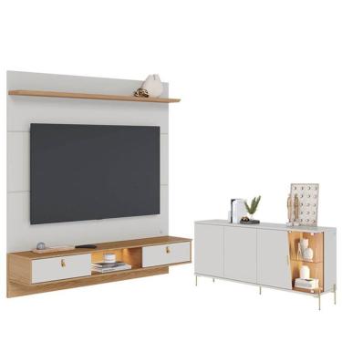 Imagem de Painel Para Tv Home Suspenso Bali 1.6 Com Aparador Buffet Sena Com Led Off White Matte Freijó – Colibri