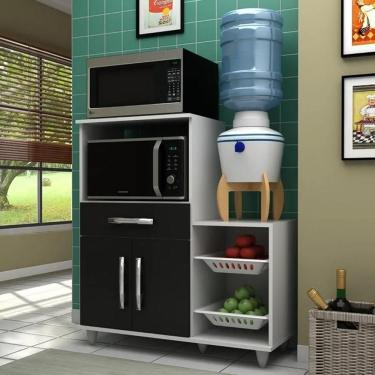 Imagem de Armário Multiuso Irlanda Com Fruteira E Nicho Micro-ondas Branco/preto - Lumil