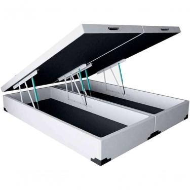Imagem de Cama Box com Baú Queen Base Box Bipartido Suede Abertura Pneumática Branco 158x198