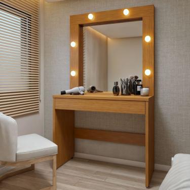 Imagem de Penteadeira Camarim Com Espelho E 6 Lâmpadas Led Requinte Em Mdf/mdp Naturalle