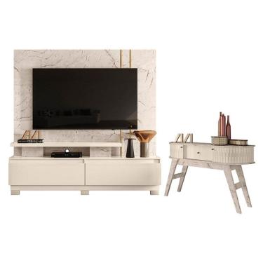 Imagem de Estante Home Theater New Apolo com Pés com Aparador Estoril Calacata Off White – Madetec