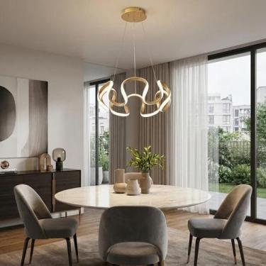 Imagem de Luminária Moderna Lustre Led Ondas Dourado 3 cores de luz 3000K 4000K 
