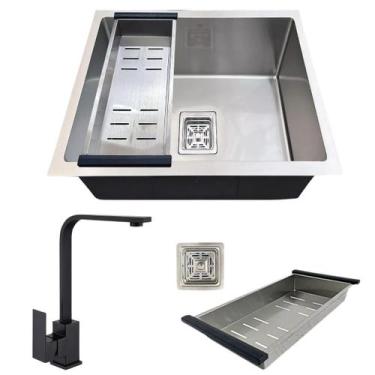 Imagem de Cuba gourmet quadrada inox304 com torneira monocomando preta - STILLUS