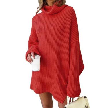 Imagem de Vestido de suéter LILLUSORY de gola alta, grande, longo, vermelho 2025