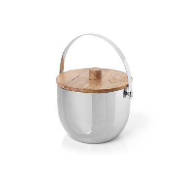 Imagem de Balde de Gelo Sam Inox Liso para Bebidas Aço Inoxidável e Madeira Design Exclusivo Copa & Cia