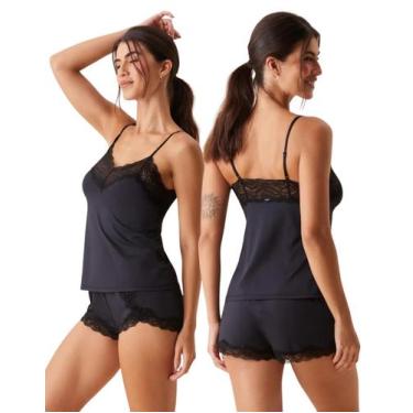 Imagem de Pijama Curto Short Doll para Dormir Basico Detalhe Renda Hope, Preto, 