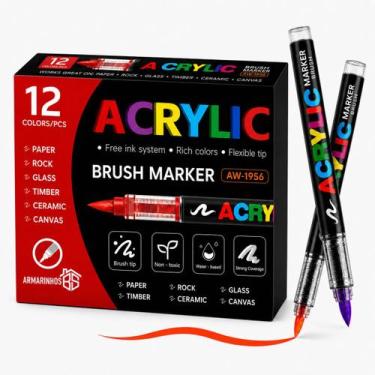 Imagem de Kit Caneta Marcador Acrílica Brush Pen Pincel Para Lettering Artesanat