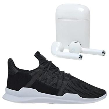 Imagem de Tênis Caminhada Corrida Leve Macio Confortável Fitness Academia + Fone Sem Fio Bluetooth