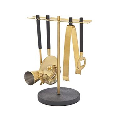 Imagem de Bar Tool Set with Stand - Black and Gold Bartender Mixology Kit - 5 pc Set