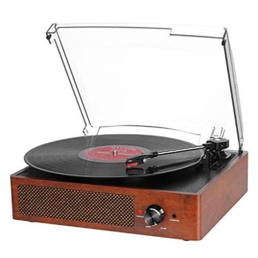 Imagem de Tocante de gravador para vinil com 2 alto-falantes embutidos 3-Speed Vintage LP Player, suporte Bluetooth em RCA Out Aux em entrada para fones de ouvi