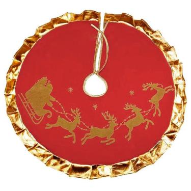 Imagem de Saia Para Árvore de Natal Vermelha Temática Papai Noel Rena 86cm