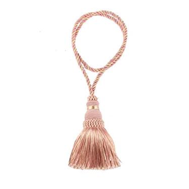 Imagem de 2 peças de cortina tieback borla pendurada bola borlas suporte de cortinas fivela corda de algodão tecido à mão alça de gravata acessórios de quarto, rosa, 1 peça