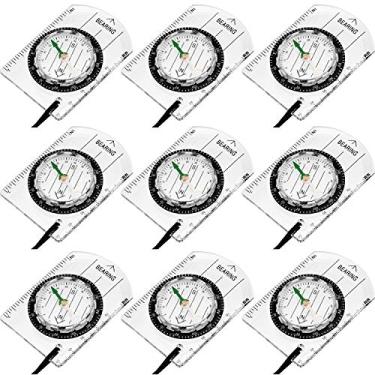 Imagem de BBTO 9 peças de bússola orientadora para caminhada, mochila, acampamento, mapa de bússola, leitura ao ar livre, bússola à prova d'água para meninos escoteiros, crianças, mulheres (bússola semielipse)