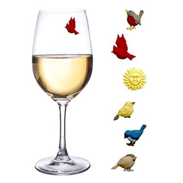 Imagem de Simply Charmed Conjunto de 6 marcadores magnéticos de vidro para pássaros para identificar sua bebida – Ótima maneira de personalizar os copos sem haste