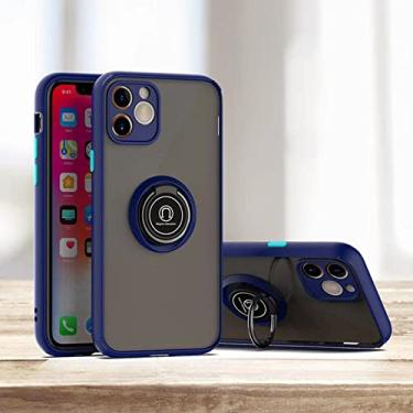 Imagem de Capa de proteção de lente de câmera de luxo para iPhone 11 12 13 14 Pro Max X XR XS Max 6 7 8 Plus Suporte de suporte de anel traseiro Capa fosca, azul, para iPhone 7