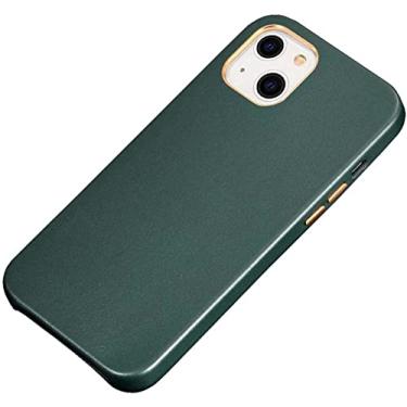 Imagem de CYSUE Capa para Apple iPhone 13 Mini (2021) 5,4 polegadas, capa de telefone traseira respirável de couro à prova de choque com forro de flocagem (Cor: verde)