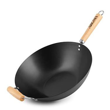 Imagem de Aroma Housewares Panelas de aço carbono resistente de 35,56 cm (ANW-102) Wok antiaderente, preto