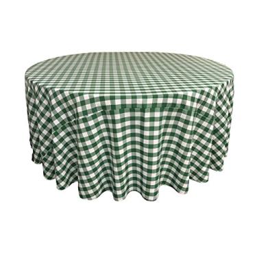 Imagem de LA Linen Toalha de mesa redonda quadriculada, 332 cm, verde caçador/branco, 132