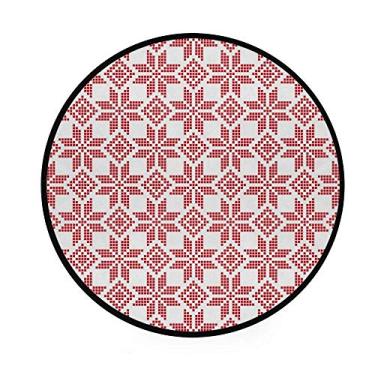 Imagem de Tapete de área redondo para engatinhar vermelho e branco estilizado para sala de estar, quarto, decoração de casa, tapete antiderrapante, tapete macio, diâmetro 92 cm