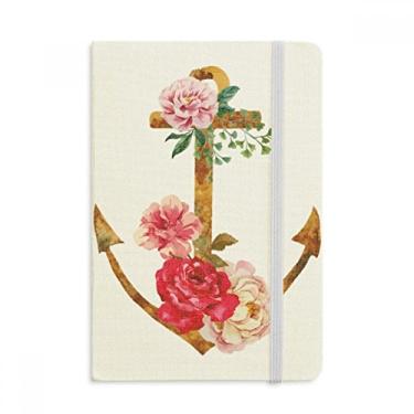 Imagem de Caderno de flores em aquarela com âncora de rosas em tecido oficial capa dura diário clássico