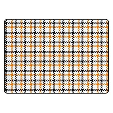 Imagem de ColourLife Tapete leve e macio, laranja, preto e branco, tartã para crianças, sala de jogos, piso de madeira, sala de estar, 160 x 122 cm