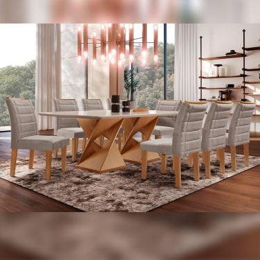 Imagem de Conjunto Sala De Jantar Genova Tampo Vidro/MDF com 8 Cadeiras Genova Smart Plus Cel Móveis Chocolate/Off White/Marrom Claro