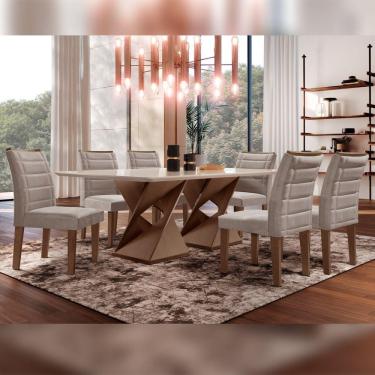 Imagem de Conjunto Sala De Jantar Genova Tampo Vidro/MDF com 6 Cadeiras Genova Smart Plus Cel Móveis Chocolate/Off White/Marrom Claro