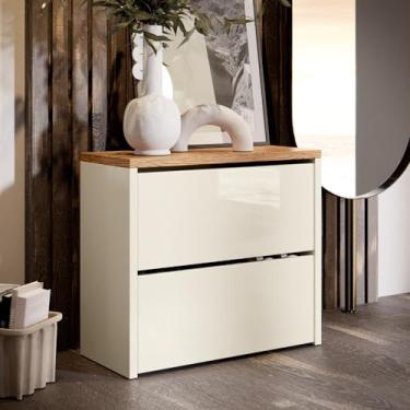 Imagem de Sapateira Banco Organizadora 2 Portas Basculantes Hall de Entrada Closet Mel - Off White com Freijó