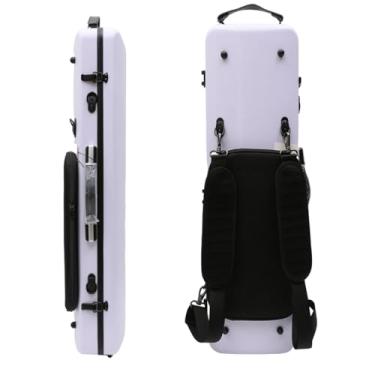 Imagem de WUQIMUSC Estojo para violino 4/4 tamanho completo de alta resistência capa dura de fibra de carbono Alças duráveis Armazenamento interno com alças de mochila saco de folha de música (branco, trava de fivela)