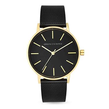 Imagem de Relógio feminino Armani Exchange A|X, relógio de três ponteiros feminino com pulseira de aço inoxidável ou couro, Malha dourada/preta