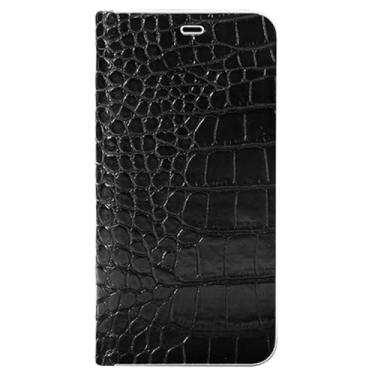 Imagem de HAZARA Capa carteira para Samsung Galaxy S24 Ultra/S24 Plus/S24, estampa de crocodilo, 100% couro bovino, capa flip fólio de proteção total, preto, S24 Plus