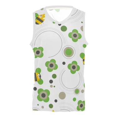 Imagem de KLL Camisa de basquete casual com estampa de flor verde abelha boa sorte camiseta respirável para homens e mulheres jovens, Flor verde abelha Good Luck, PP