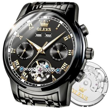 Imagem de OLEVS Relógio automático (sem necessidade de bateria) Relógios de pulso masculinos Relógios mecânicos automáticos moda clássico turbillon relógio esqueleto preto azul verde rosto, pulseira ajustável