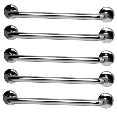 Imagem de Barra Alça Apoio Kit 5 Uni Aço Inox 40Cm Suporte Anti Queda Acidentes Idoso Gestante Cadeirante Pcd Criança Corrimao Escada