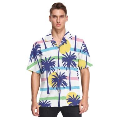 Imagem de GuoChe Camisas masculinas havaianas de botão de manga curta tropical coqueiros silhueta Sun Party Camisetas Mangá Corta, Silhueta de coqueiros tropicais sol, P