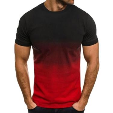 Imagem de Camiseta masculina verão gráfico gradiente manga curta camiseta casual henley tripulação pescoço t atlético ajuste jogging engraçado topo (Color : Red 098, Size : 3XL)
