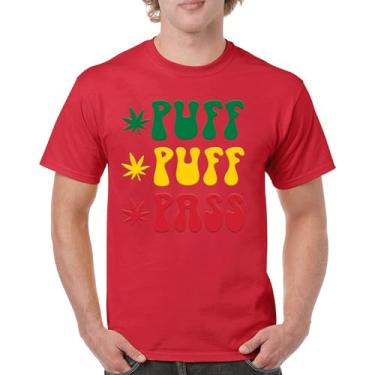 Imagem de Camiseta Puff Puff Pass 420 Weed Lover Pot Leaf Smoking Marijuana Legalize Cannabis Funny High Pothead Camiseta masculina, Vermelho, P